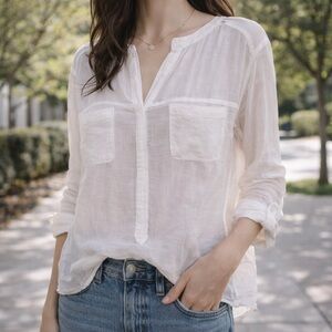 Sundance White Sheer Cotton Blouse Size Small Boho Lightweight Peasant Top